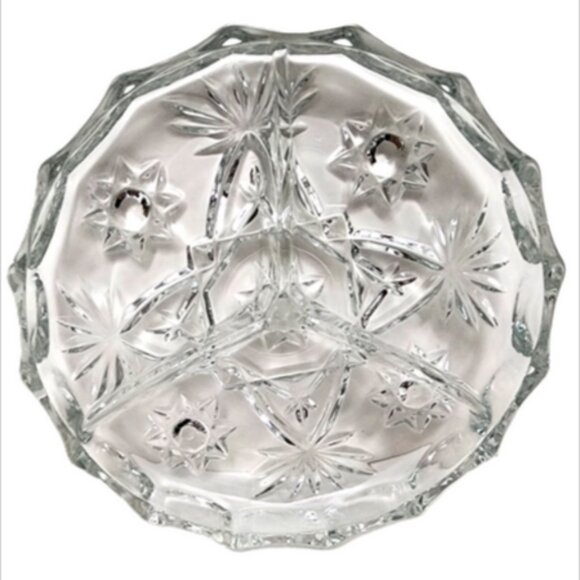 Antique Covetro Italy Prescut Glass Star of David 3 Sect Divided Relish 6" Dish - Picture 3 of 9